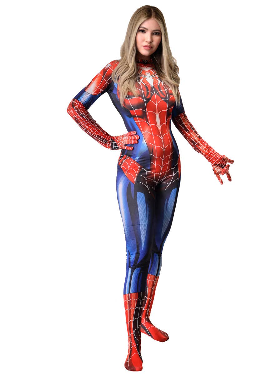 Image of Front of Spider Womens Sexy Red Superhero Costume