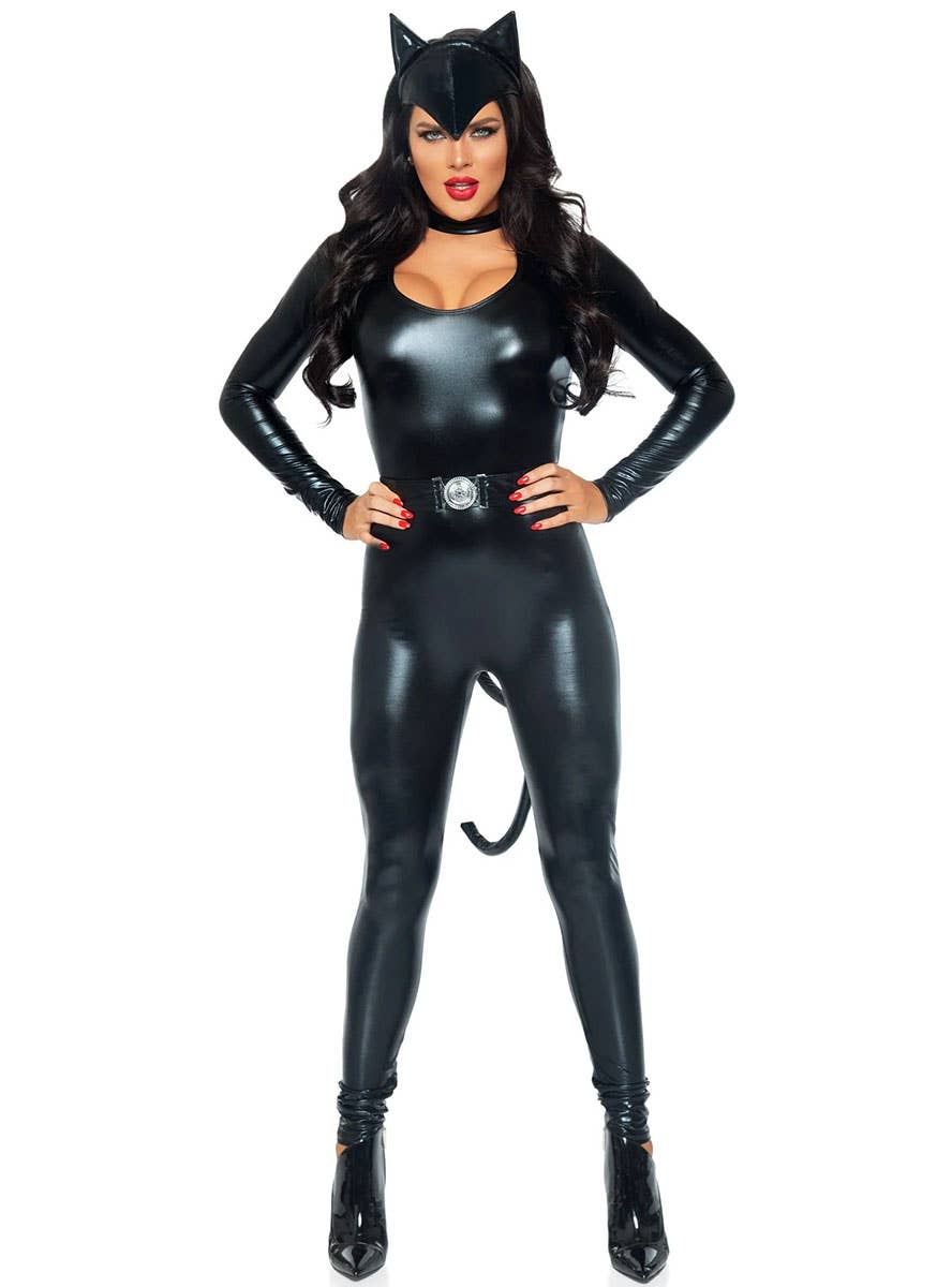 Wet Look Catsuit Women's Catwoman Costume Image 1