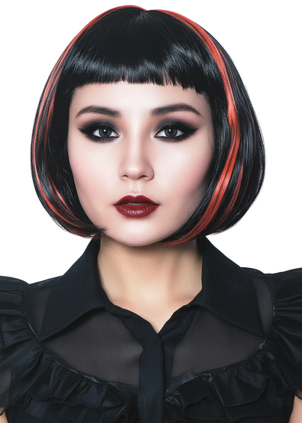 Short Black and Red Bob Women's Costume Wig - Main Image