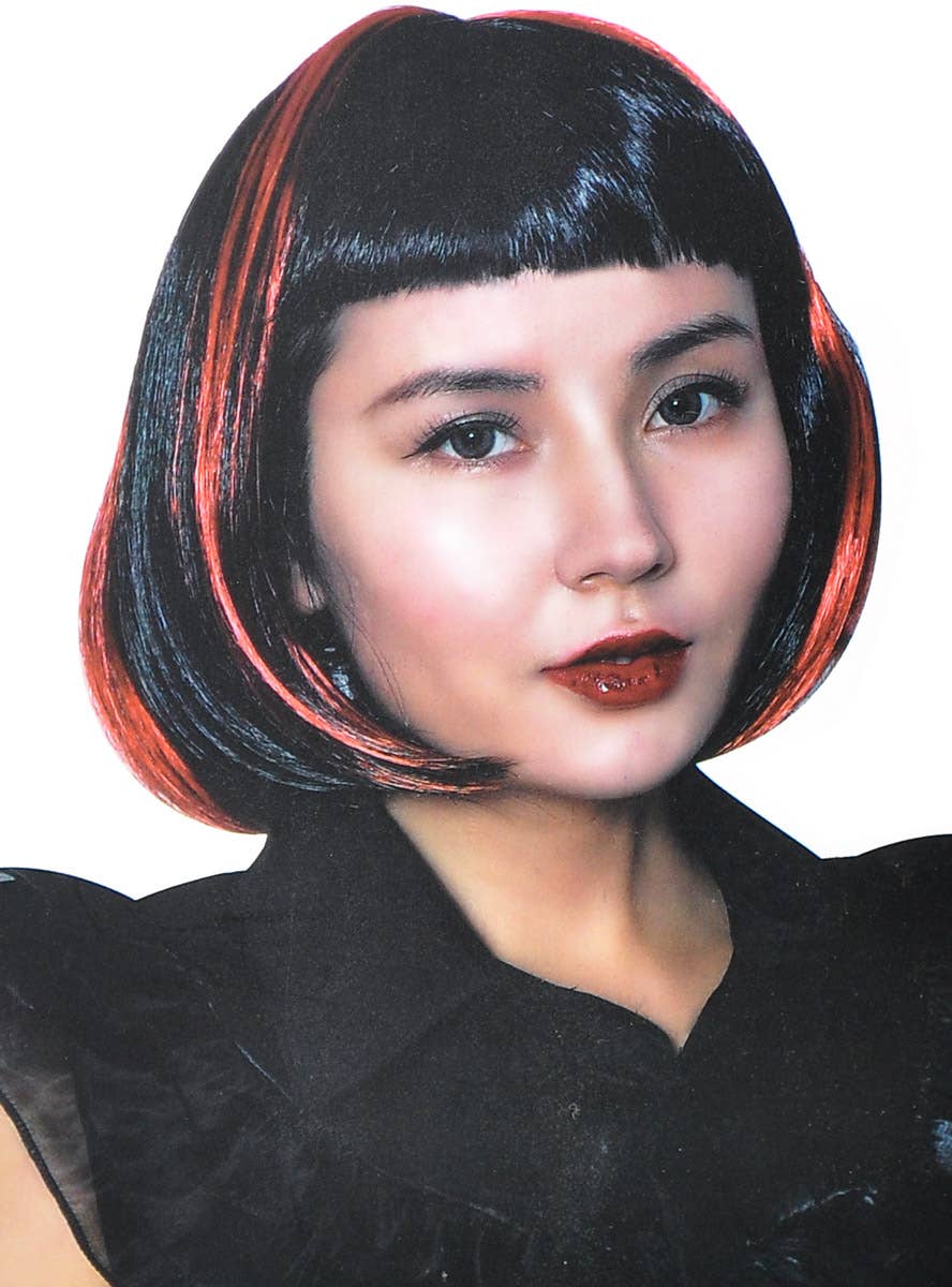 Image of Short Black and Red Bob Women's Costume Wig
