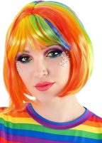 Image of Short Rainbow Streaked Women's Bob Costume Wig - Main Image