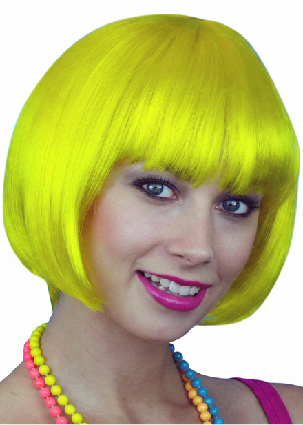 Womens Short Yellow Bob Costume Wig With Fringe Main Image