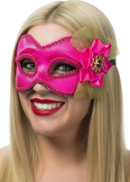 Womens Floral Hot Pink and Gold Braided Fabric Masquerade Mask - Main Image