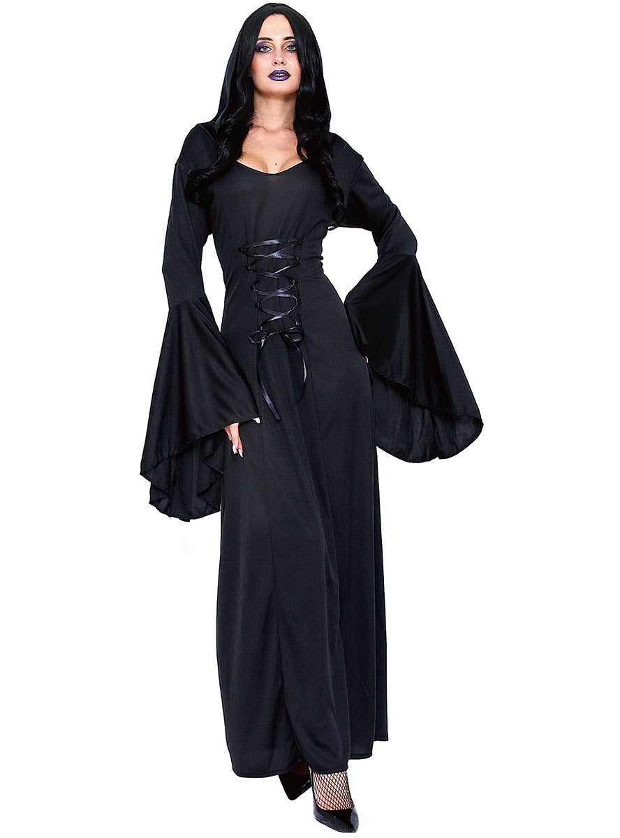 Sorceress Womens Halloween Costume | Black Hooded Robe Costume