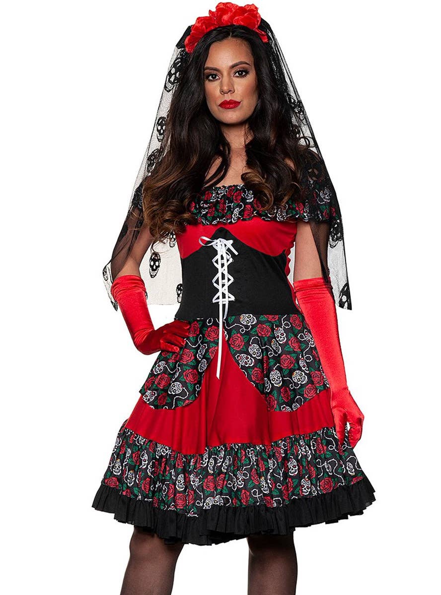 Image of Day of the Dead Sugar Skull Princess Womens Costume - Main Image