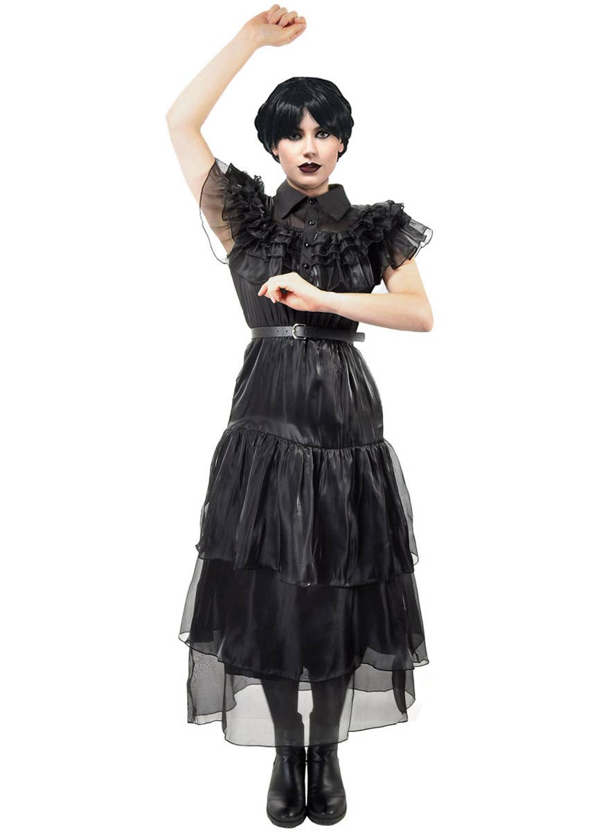 Womens Black Wednesday Party Dress Costume Womens Black Wednesday Party Dress Costume