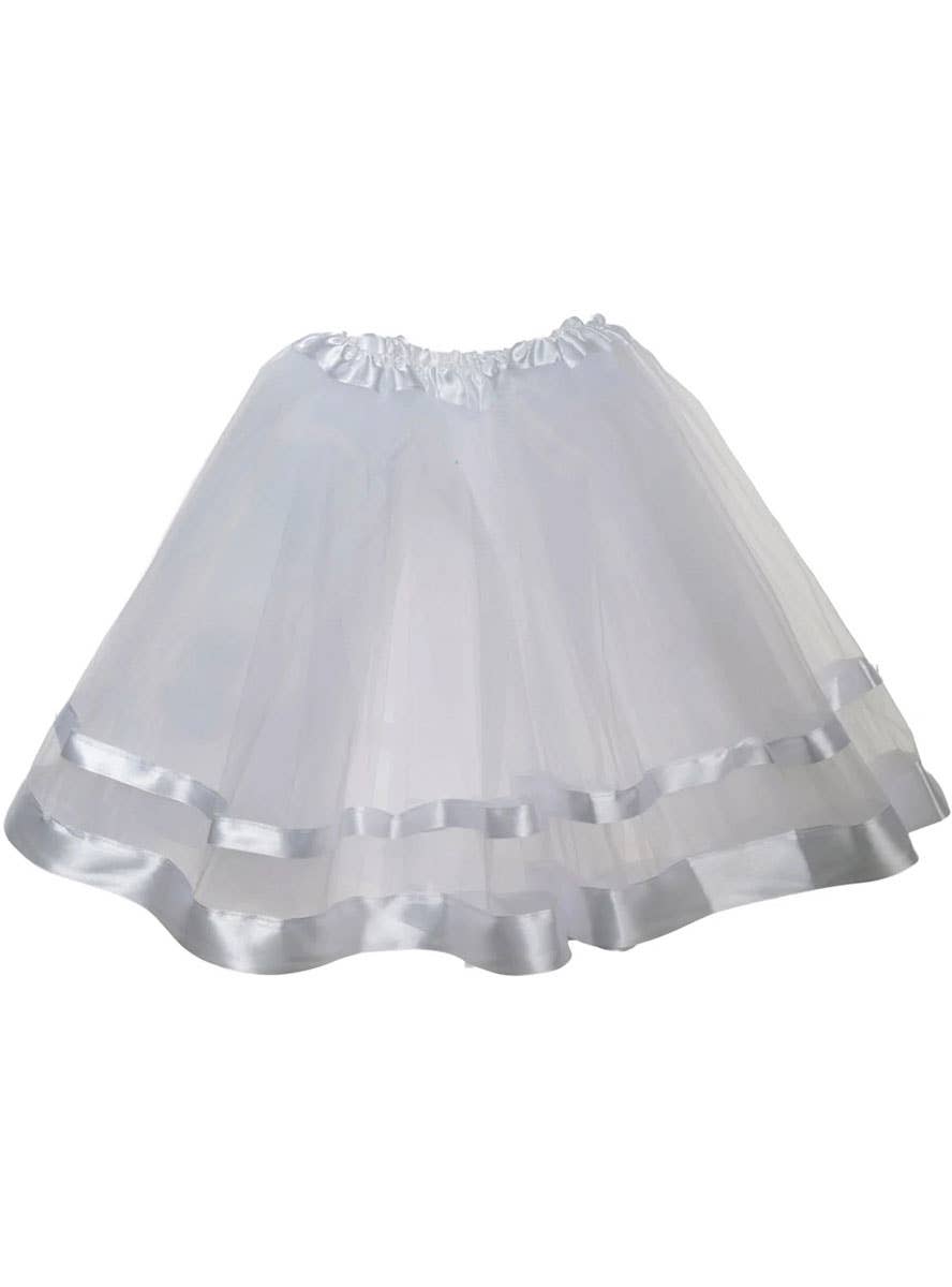Womens White Tulle Costume Tutu with Ribbon Trim