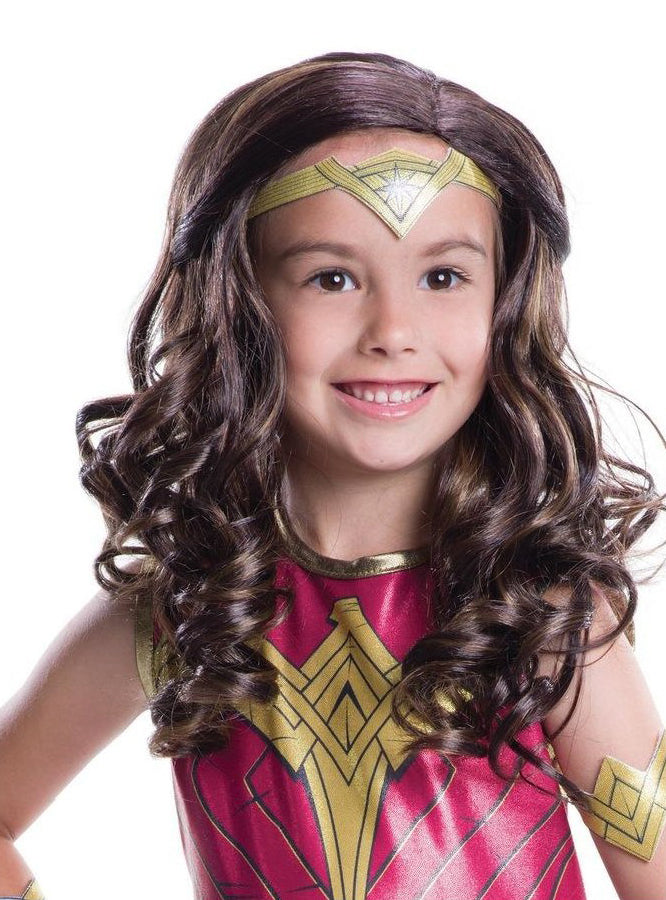 Wonder Woman Girls Brown Curly Costume Wig - Main Image