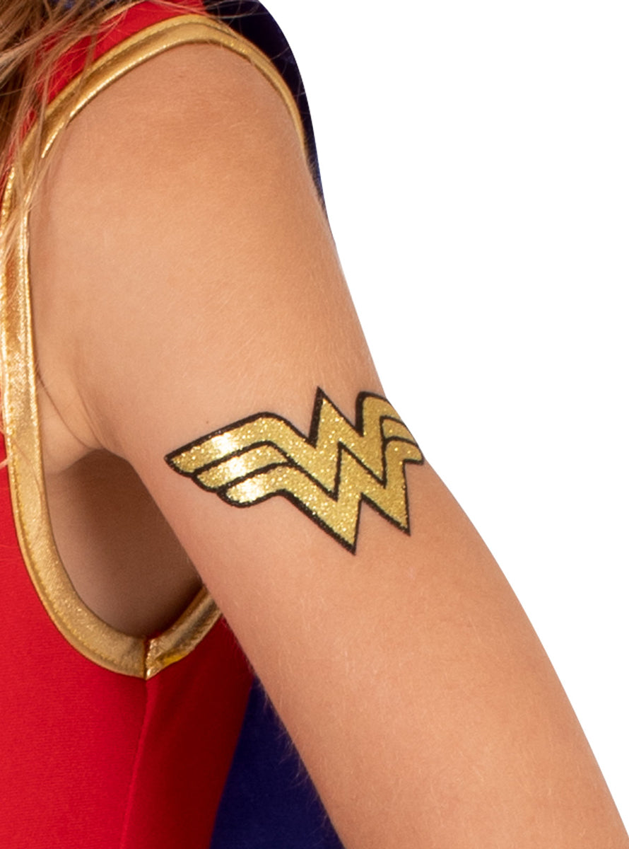 Wonder Woman Gold Glitter Temporary Tattoo - Close Image