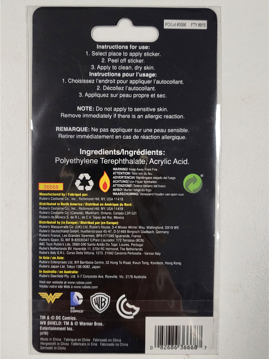 Wonder Woman Gold Glitter Temporary Tattoo - Packaging Image