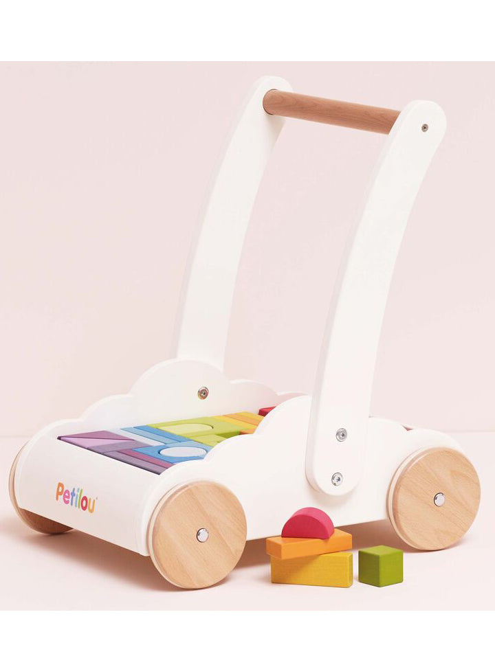 Wooden Baby Walker with 45 Piece Rainbow Blocks