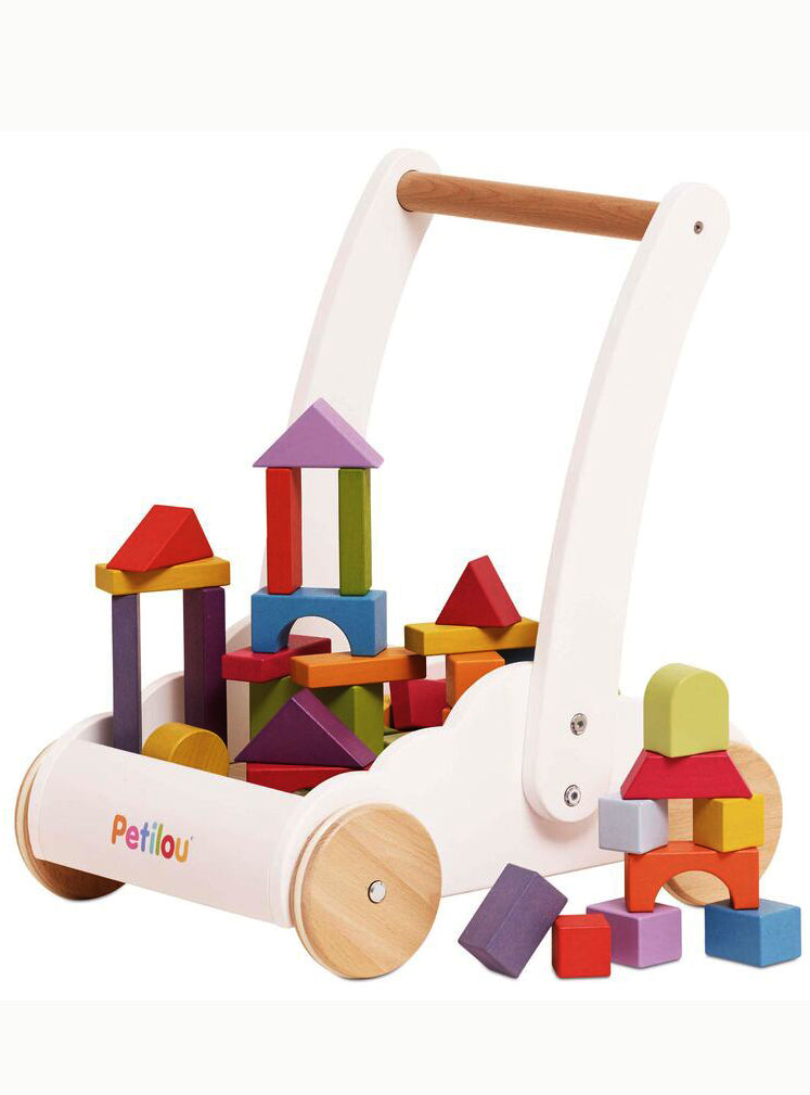 Wooden Baby Walker with 45 Piece Rainbow Blocks
