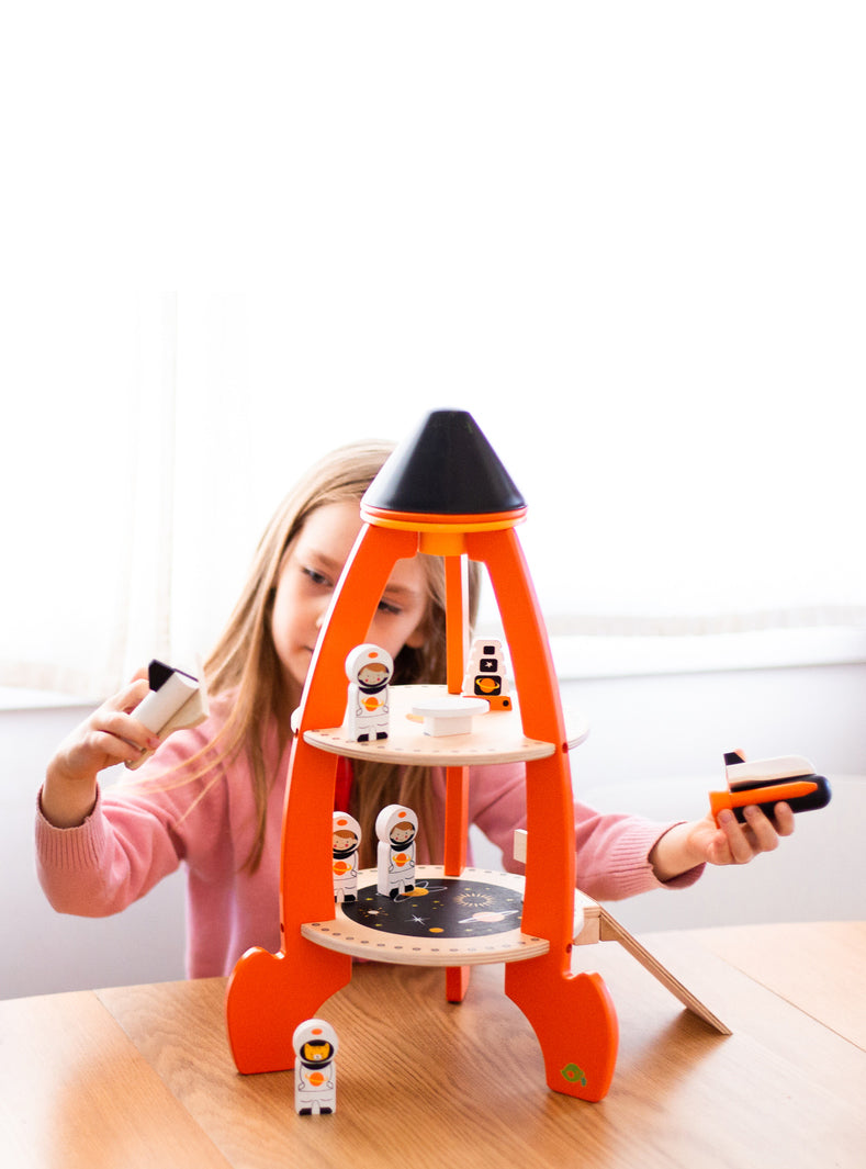 Wooden Cosmic Rocket Toy Set - Lifestyle Image 1
