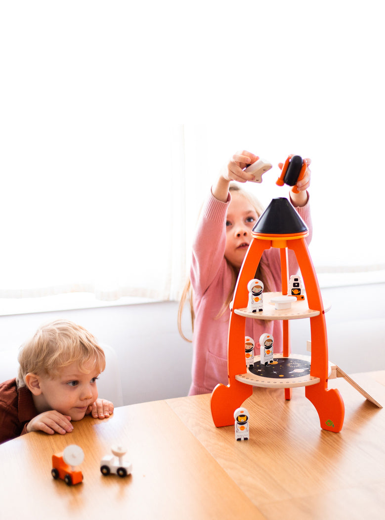 Wooden Cosmic Rocket Toy Set - Lifestyle Image 2