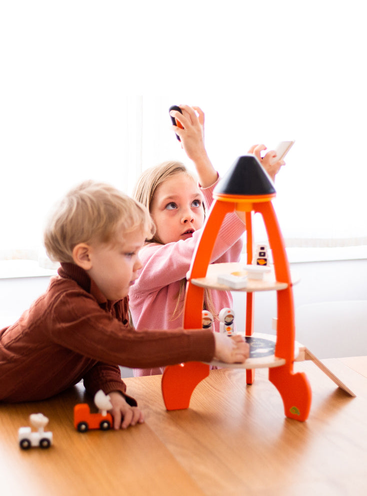 Wooden Cosmic Rocket Toy Set - Lifestyle Image 3
