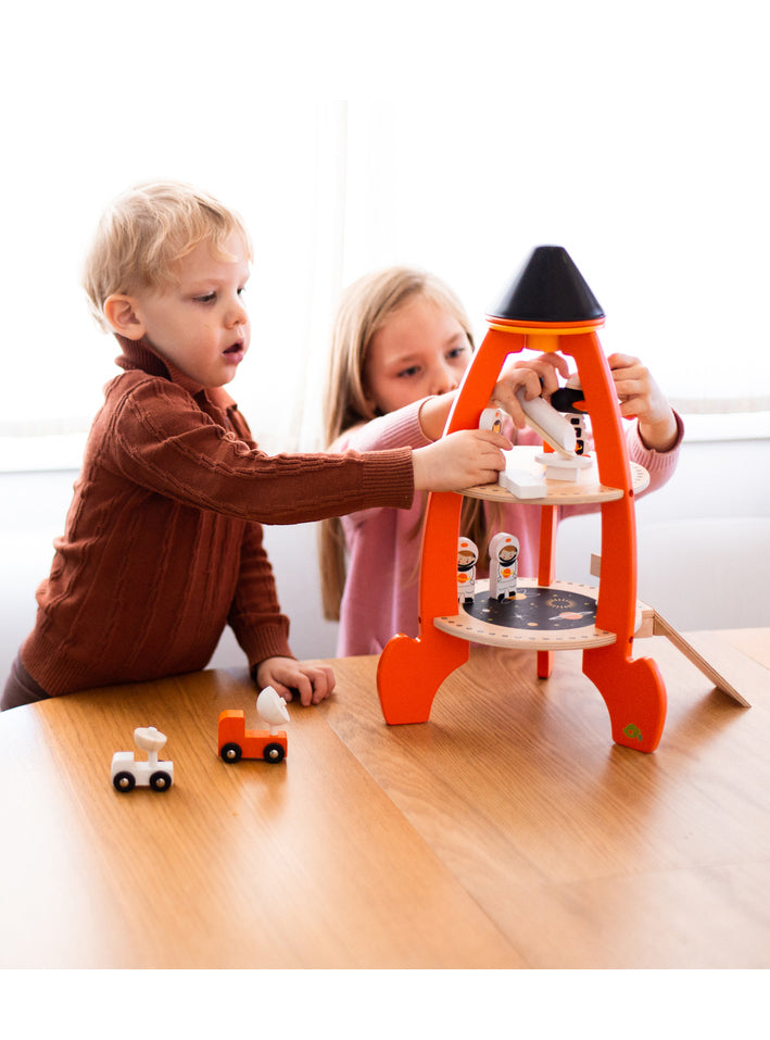 Wooden Cosmic Rocket Toy Set - Lifestyle Image 4