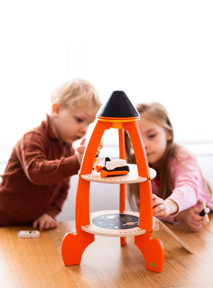 Wooden Cosmic Rocket Toy Set - Lifestyle Image 6