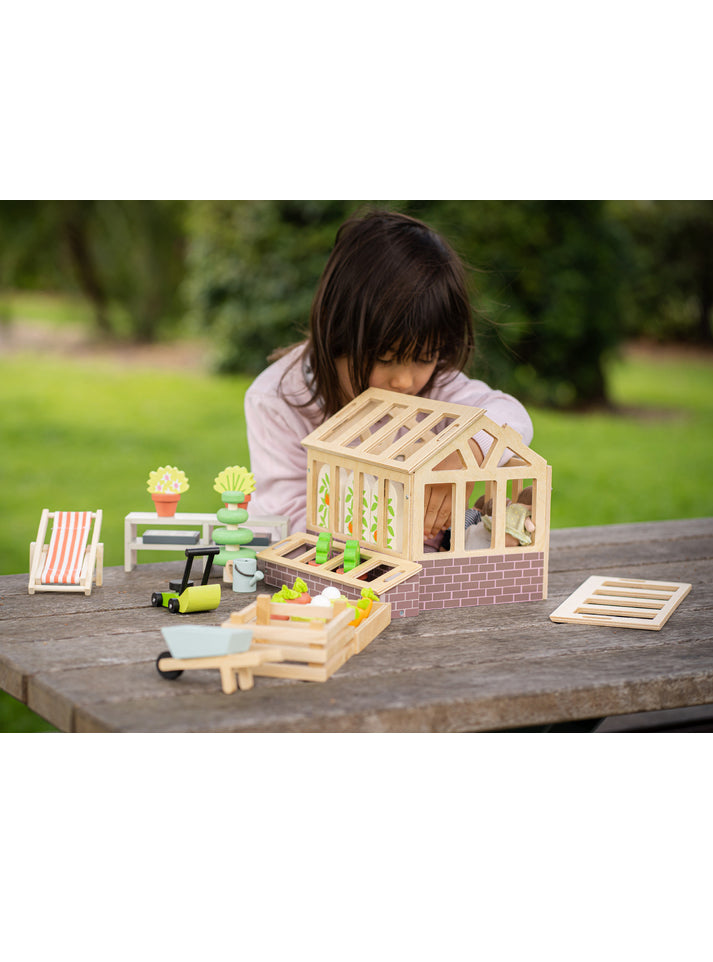 Wooden Doll House Greenhouse And Garden - Lifestyle Image 2