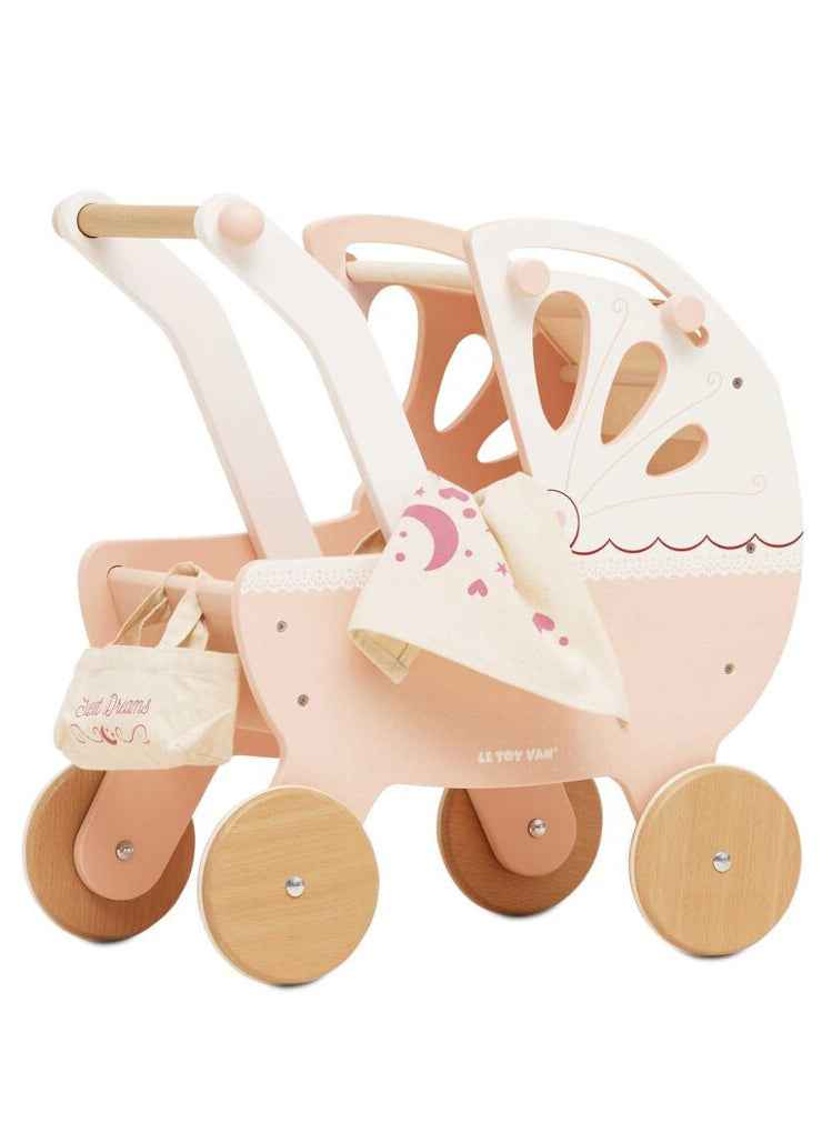 Wooden Pink And White Kids Doll Pram - Main Image