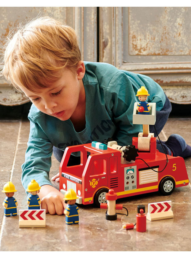 Wooden Red Fire Engine Kids Toy Set - Lifestyle Image 1