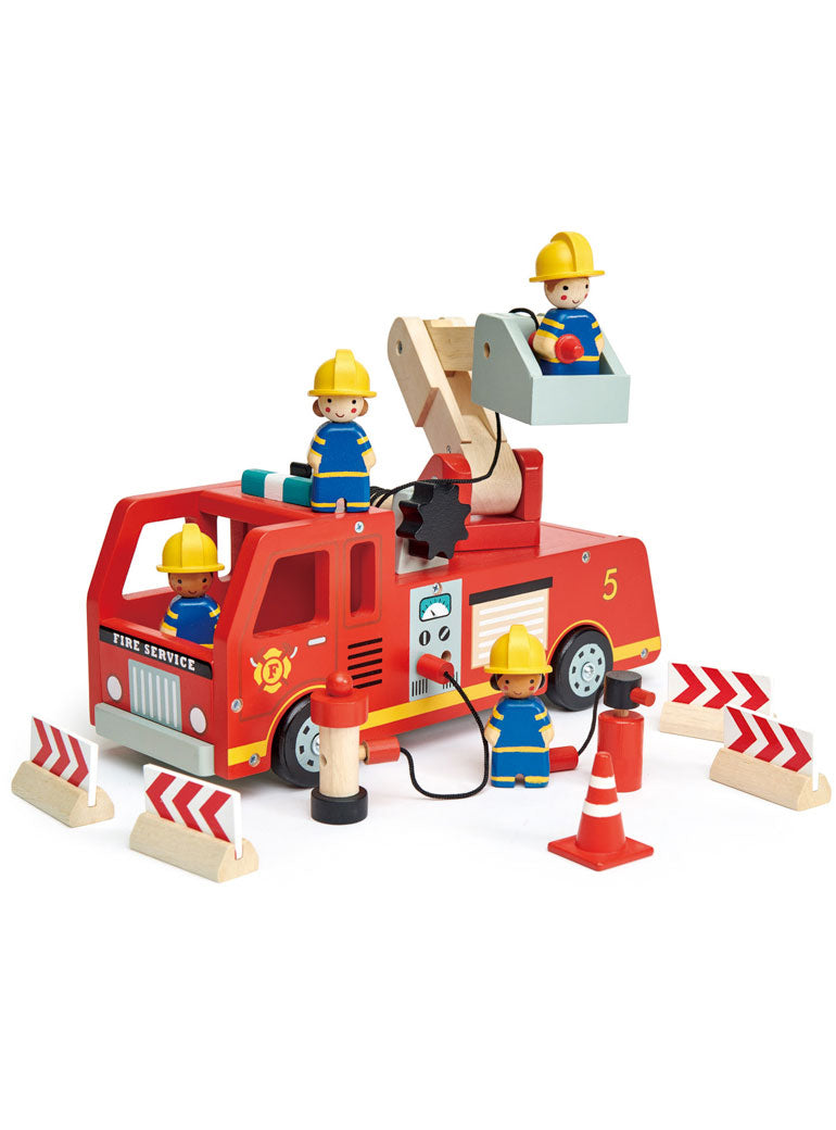 Wooden Red Fire Engine Kids Toy Set - Main Image