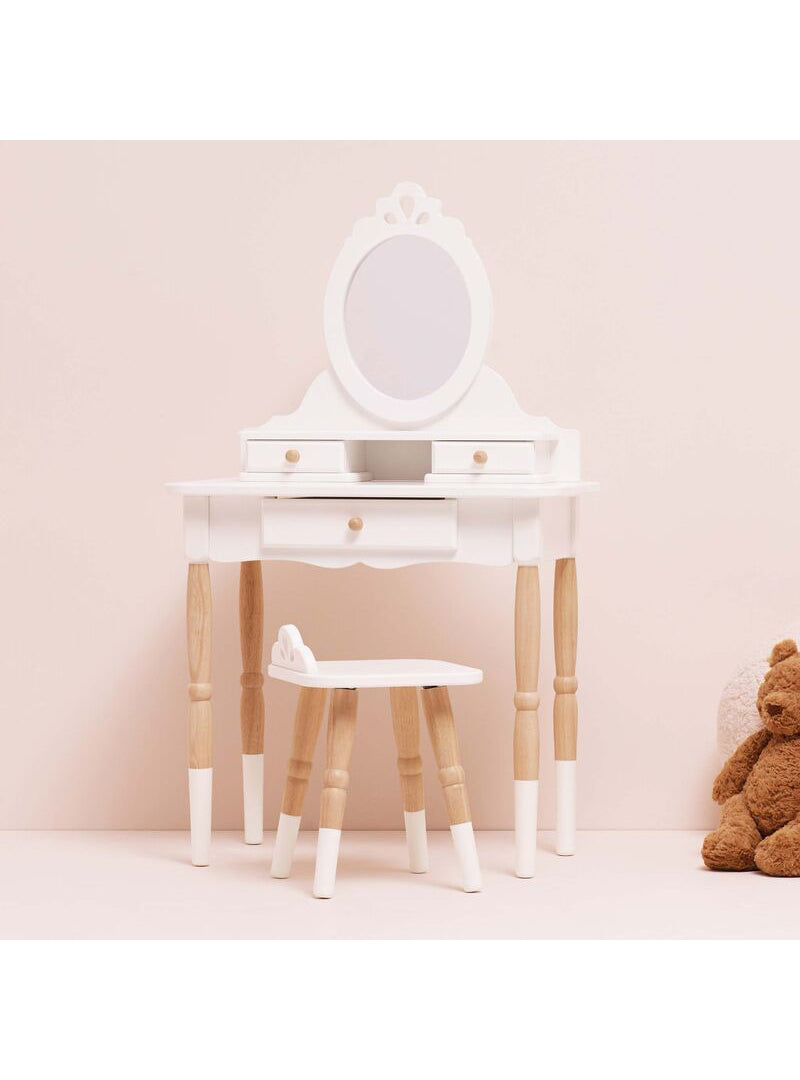 Wooden White Princess Vanity And Stool Set For Girls - Lifestyle Image 1