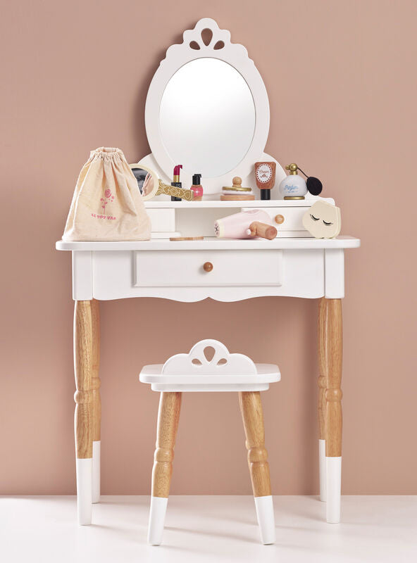 Wooden White Princess Vanity And Stool Set For Girls - Lifestyle Image 3