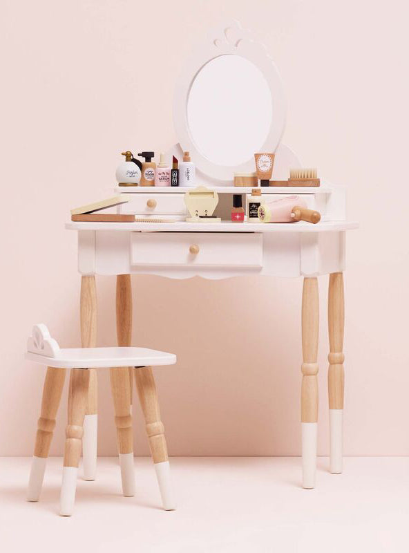 Wooden White Princess Vanity And Stool Set For Girls - Lifestyle Image 4