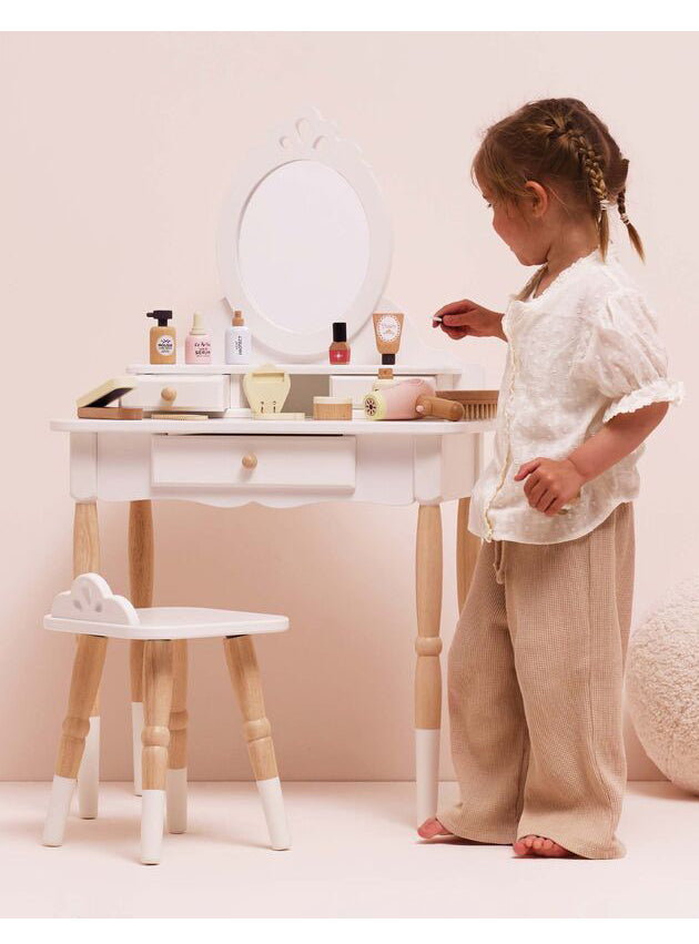 Wooden White Princess Vanity And Stool Set For Girls - Lifestyle Image 5