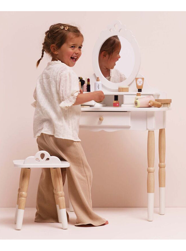 Wooden White Princess Vanity And Stool Set For Girls - Lifestyle Image 6