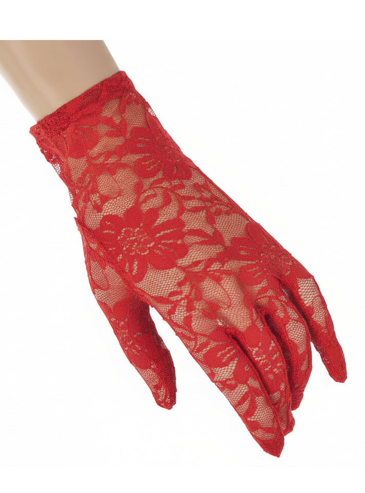 Wrist Length Red Lace Costume Gloves - Main Image