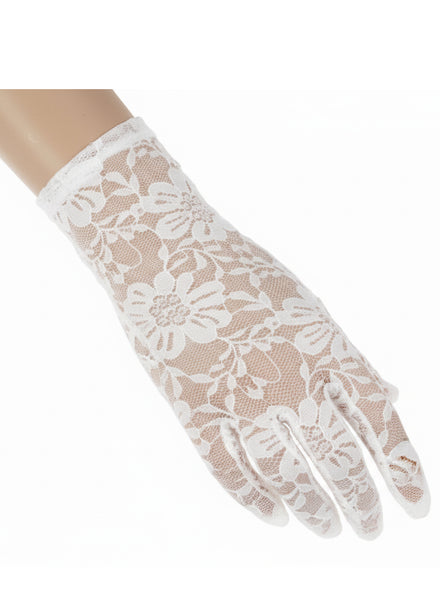 Wrist Length White Lace Costume Gloves - Main Image