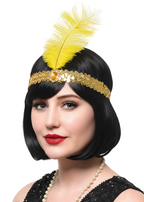 Sequin Gold 1920s Flapper Headband with Feather - Main Image