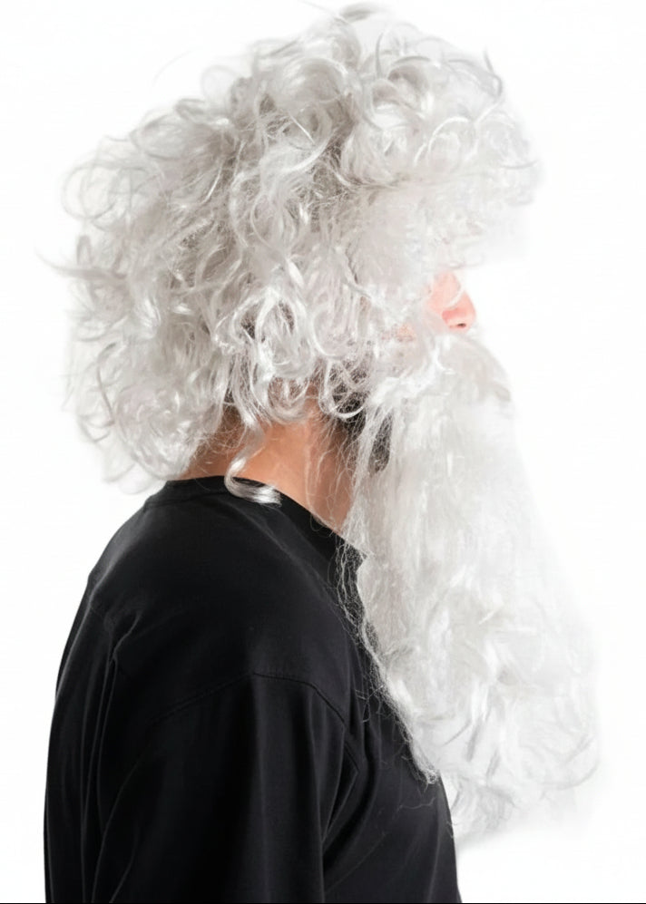 Mens Zeus Greek God White Curly Wig And Beard Set Side Image
