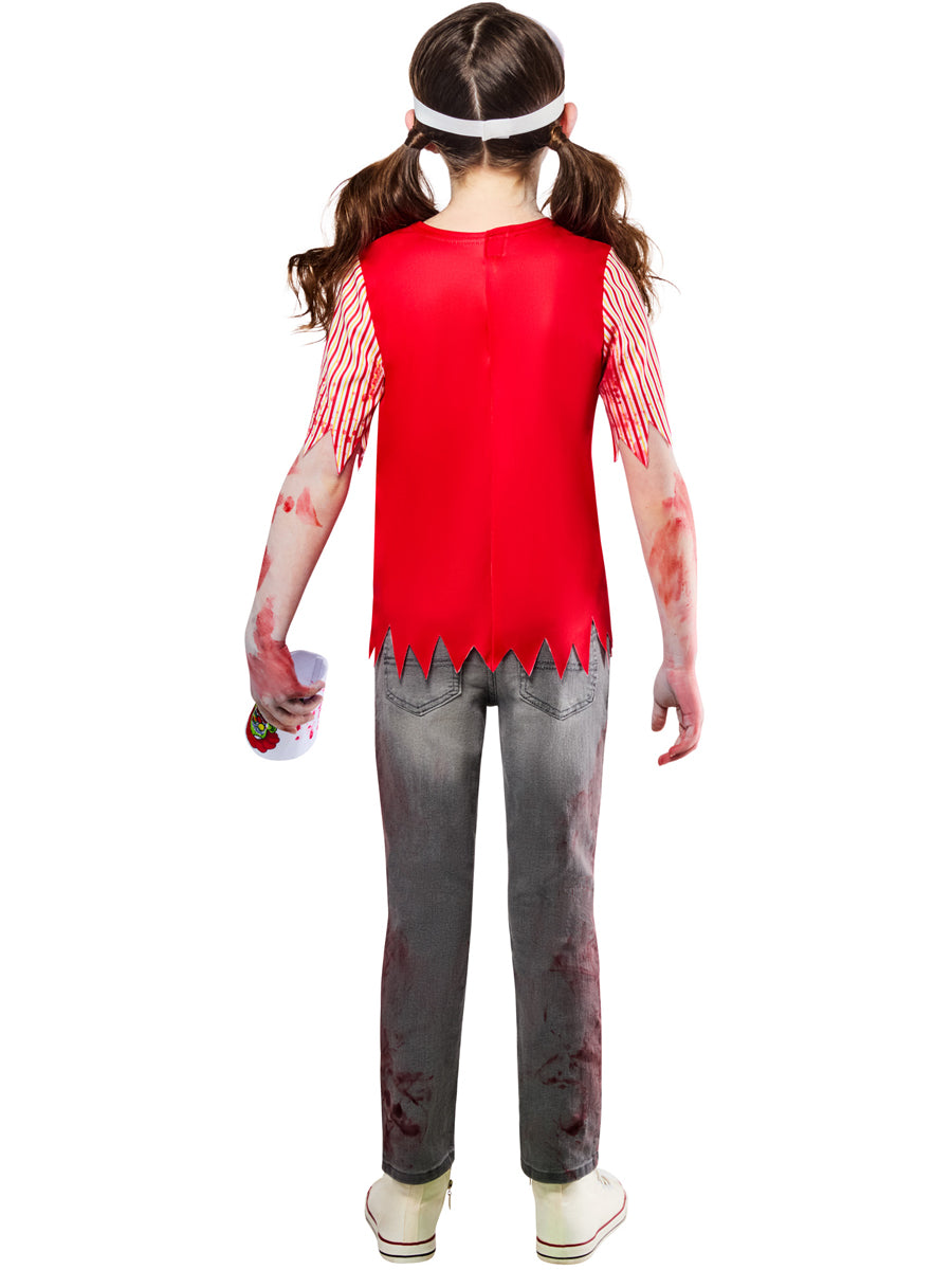 Teen Girls Zombie Fast Food Worker Halloween Costume - Back Image