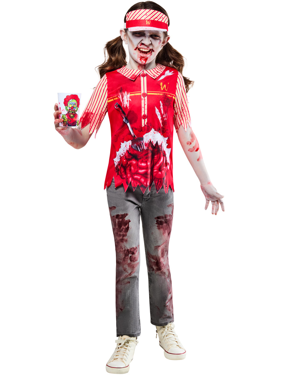 Teen Girls Zombie Fast Food Worker Halloween Costume - Main Image