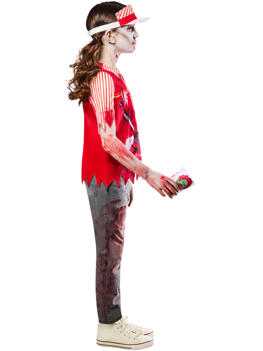 Teen Girls Zombie Fast Food Worker Halloween Costume - Side Image