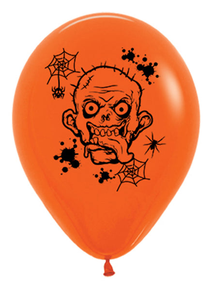 Pack of 6 Orange Zombie Face Latex Balloons - Main Image