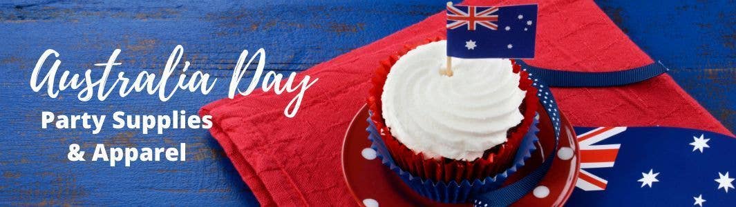 Australia Day writing next to a cupcake with an Australian flag 