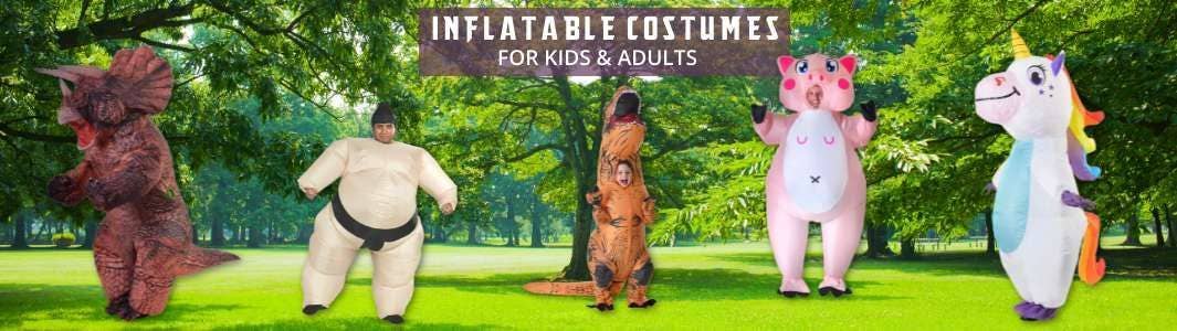 An blow-up dinosaur costume 