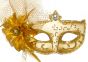 White and Gold Antoinette Masquerade Mask with Feathers - Close Image