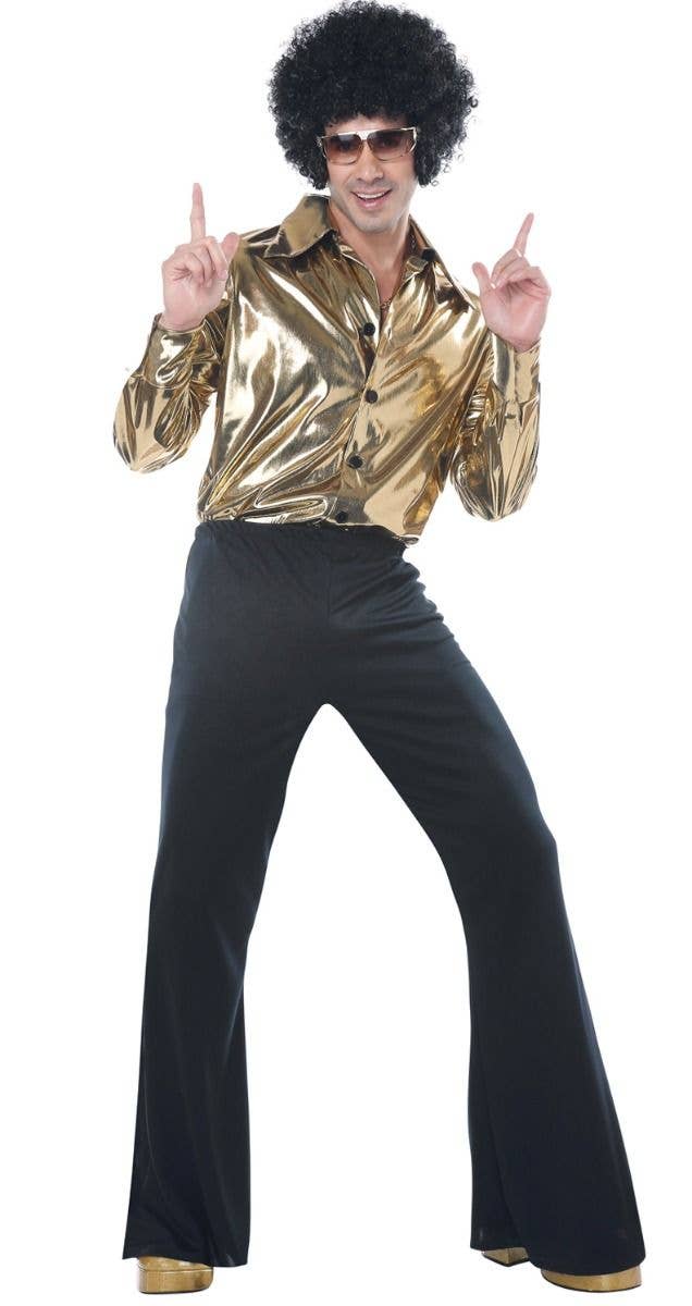 Gold Metallic Disco King Costume | Plus Size Mens Disco 70s Outfit