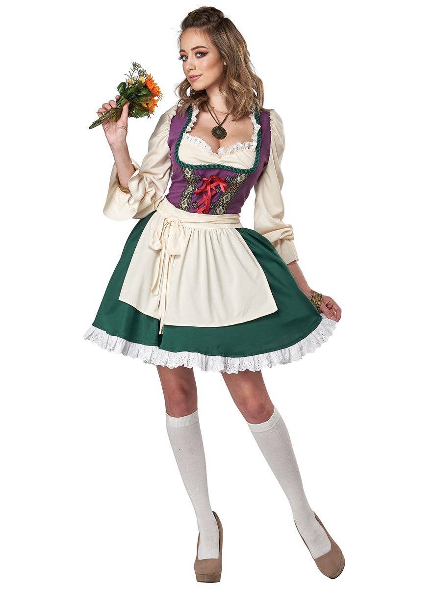 Renaissance Bar Maid Womens Adult Green Burgundy Halloween Costume 