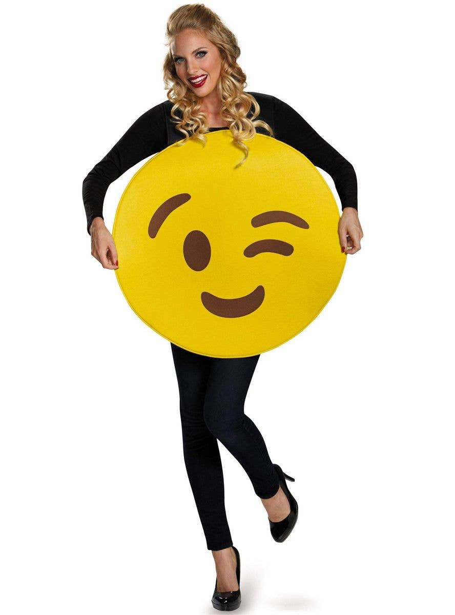 Happy Face Emoji Jumpsuit Ladies Halloween Party Fancy Dress Costume Outfit 