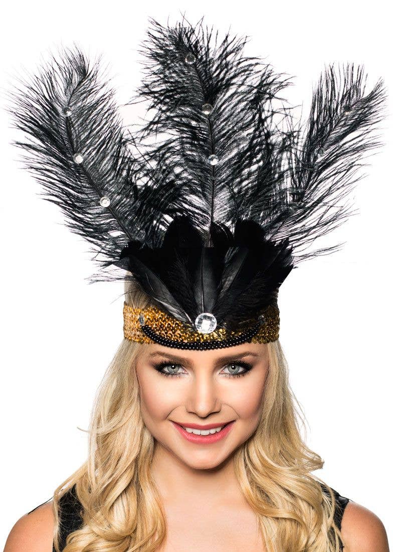 Gold Beaded CLEOPATRA Headpiece wig gypsy flapper egyptian mardi gras showgirl