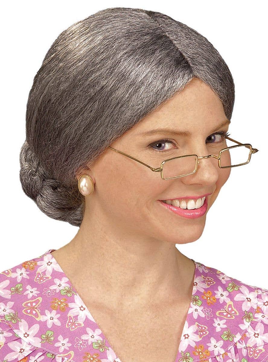 Gray Wig Granny Bun Wig Costume Accessories Old Lady Costume Wig 