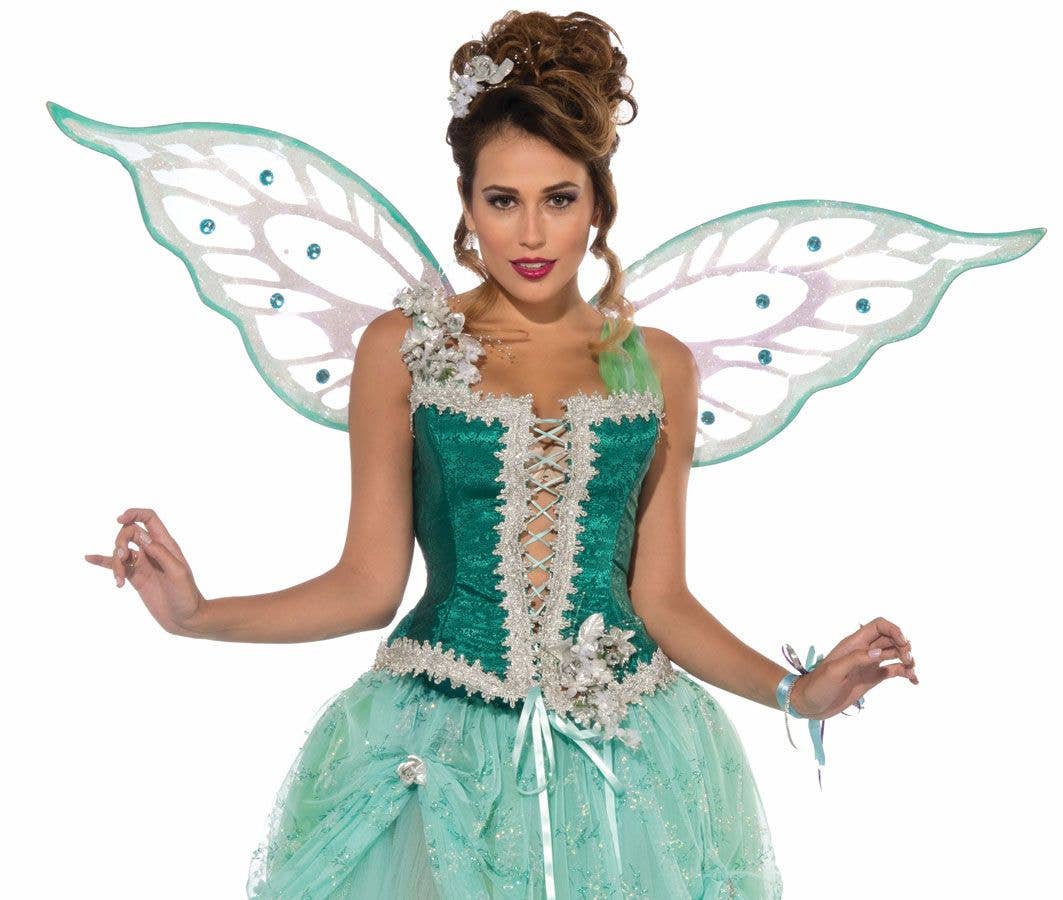 Sparkly Green Woodland Long Fairy Costume Dress | Womens Fairy Costume