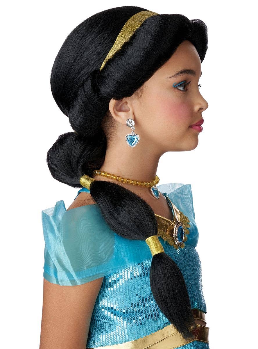 Girls Princess Jasmine Costume Wig | Long Black Side Ponytail Wig