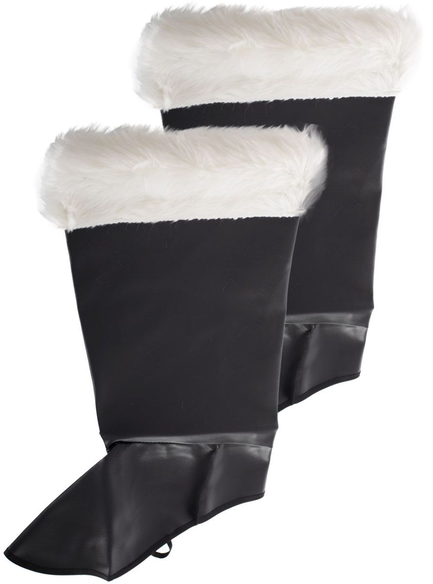 Santa Boot Covers Deluxe Black Fur Tops Christmas Mens Fancy Dress Accessory 