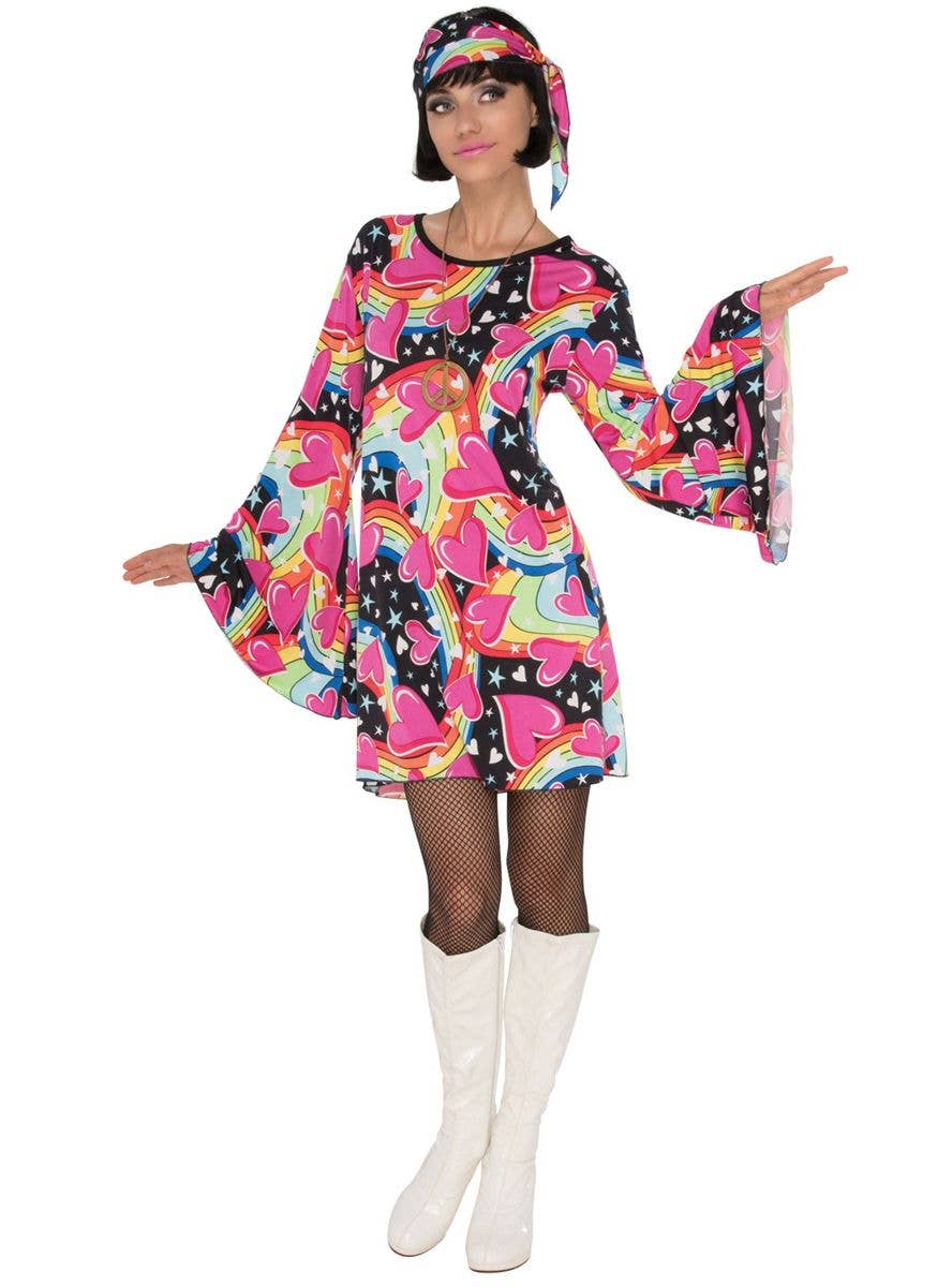 Adult Ladies Retro Go Go Girl Hippie Fancy Dress Costume 1960s 60s Disco  Outfit
